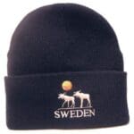 Mössa med älgar i solnedgång