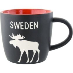 Red and black porcelain moose mug
