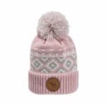 Rosa mössa med älg läderstämpel