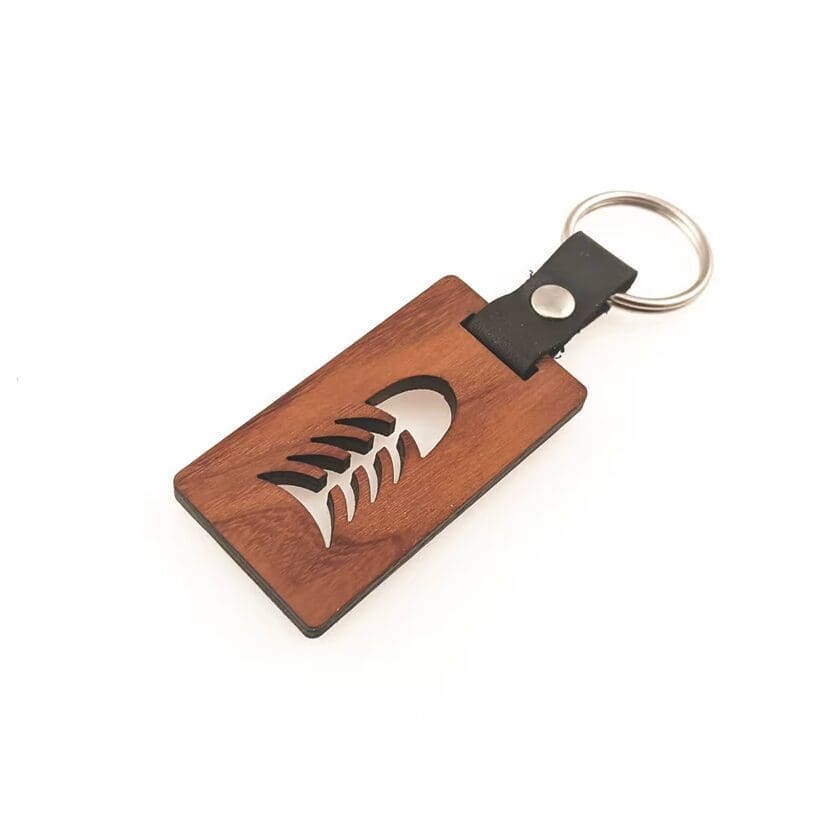 Wooden fish key chain leather