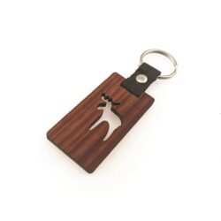 Wooden moose key chain leather