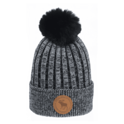 Grey knitted moose winter hat