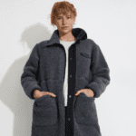 W Koster Long Wool Coat Grey/Black