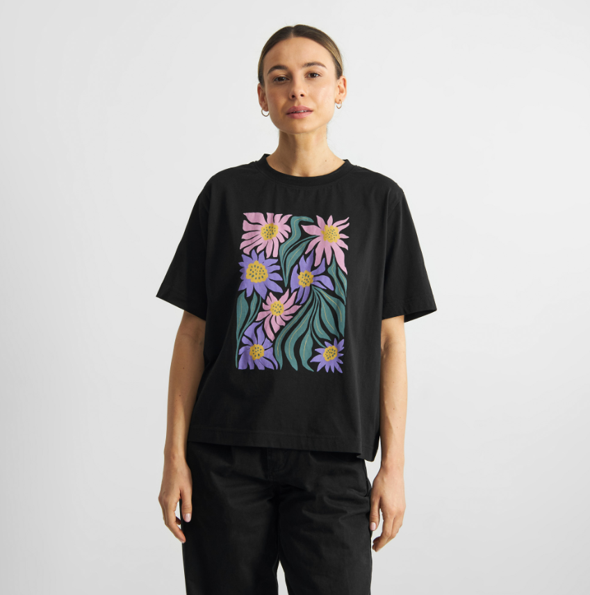 T-shirt Vadstena Daisy Block Black